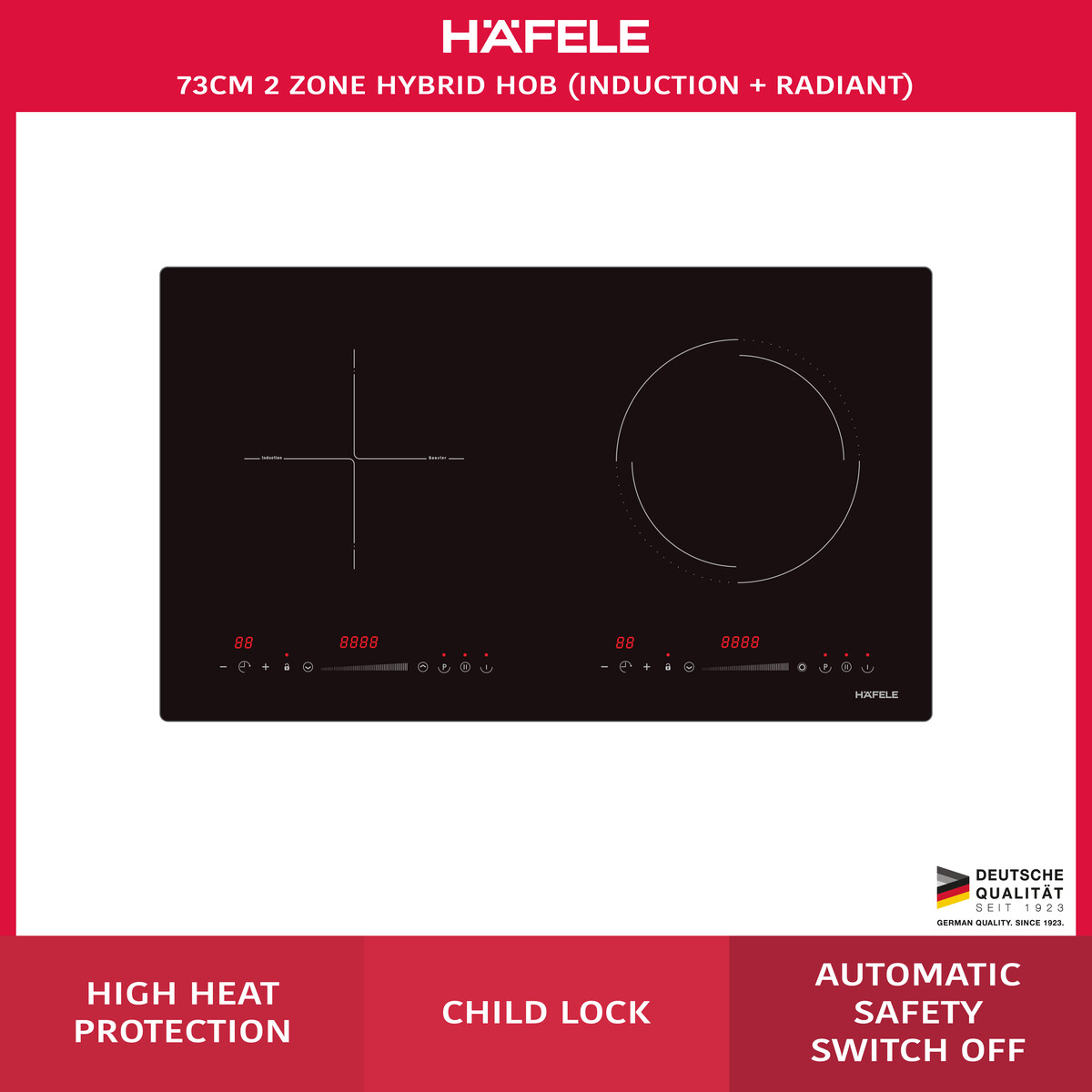 Häfele 73cm 2 Zone Hybrid Hob (Induction + Radiant)
