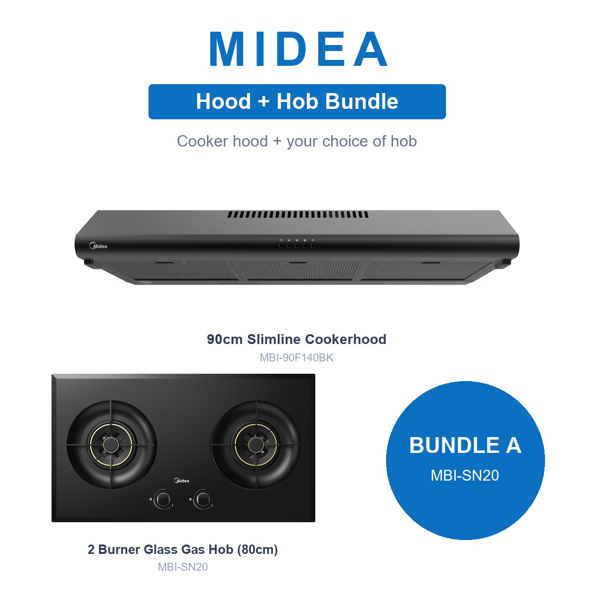 Midea 90F140BK Slimline Cookerhood + Hob Bundle