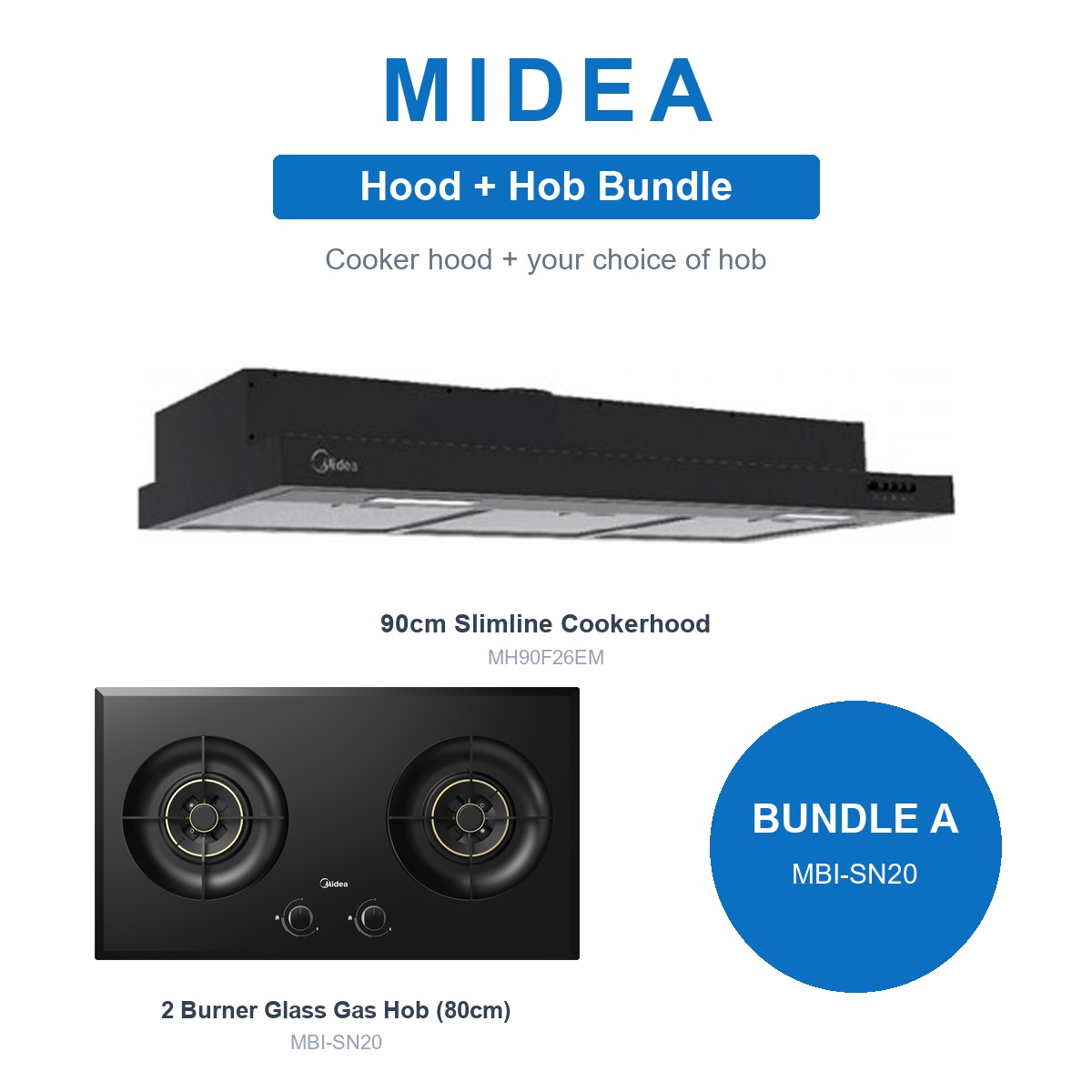 Midea MH90F26EM Slimline Cookerhood + Hob Bundle