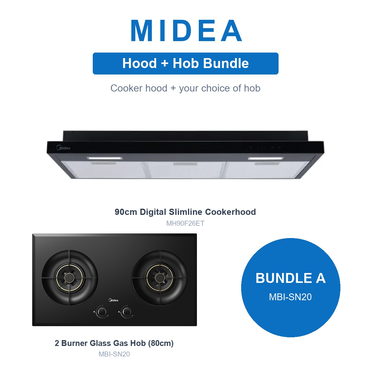 Midea MH90F26ET Digital Slimline Cookerhood + Hob Bundle