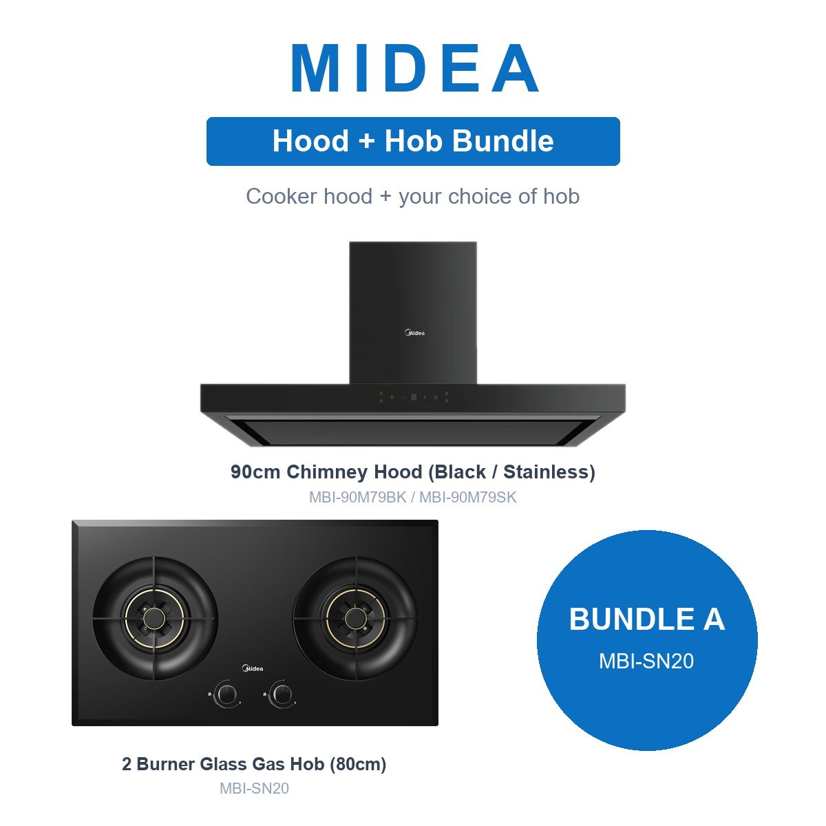 Midea 90M79BK Chimney Hood + Hob Bundle